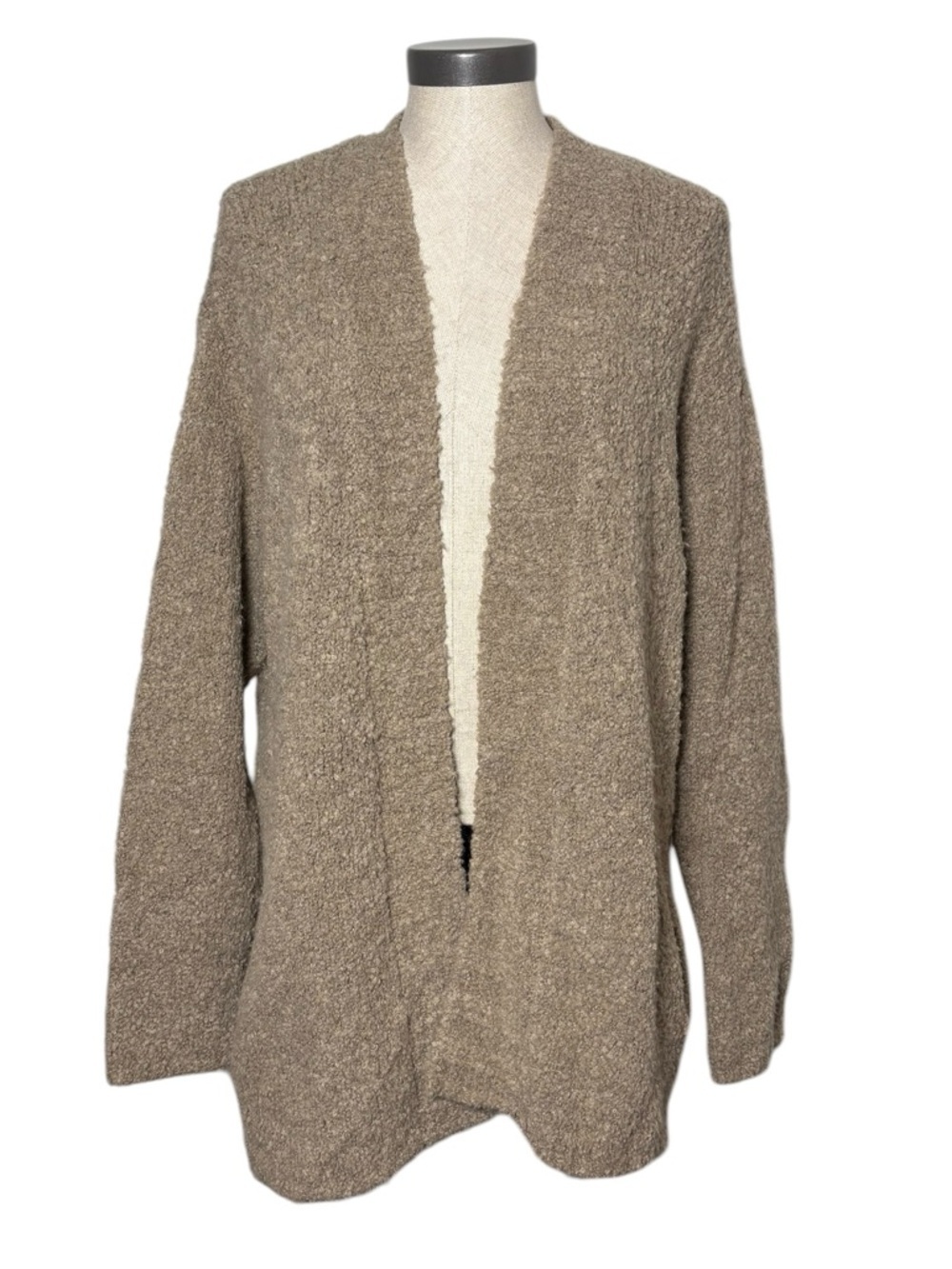 J. Jill Bouclé Open Cardigan Neutral Cozy Wool Blend Large Taupe Brown